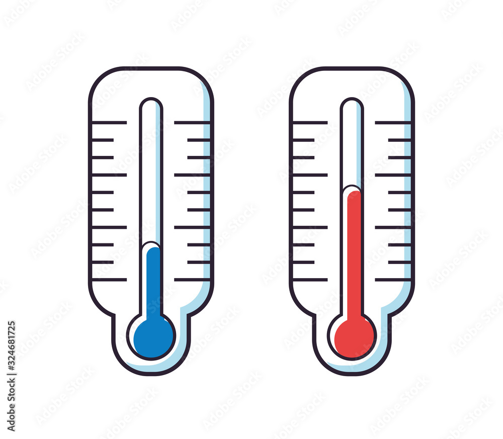 Cold and warm weather thermometer icons isolated Cold and warm weather thermometer icons isolated