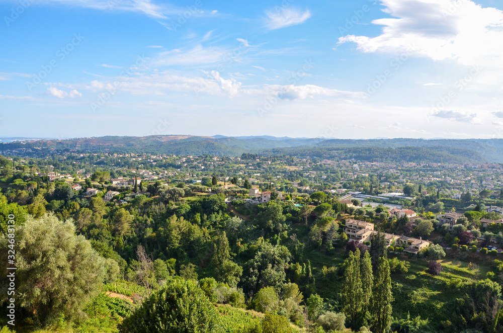 Beautiful panorama hill landscape near the village Saint-Paul-de-Vence , Provence, South France.