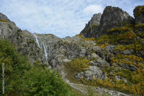 Beatiful view to Mazeri waterfall, Svaneti, Georgia