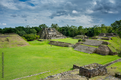 the ancient ruins of the Mayan city of Altun Ha in Belize, Central America