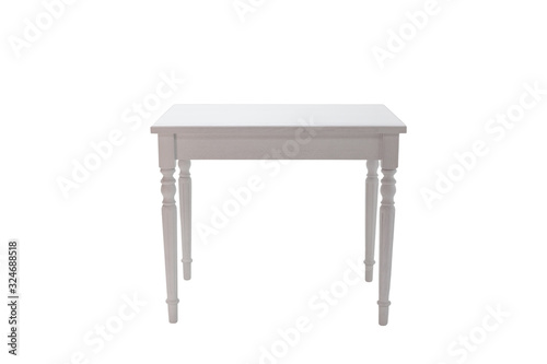 Elegant white table with clipping path. White table isolated on a white background. Kitchen dining table.