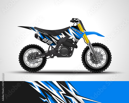 Fototapeta Naklejka Na Ścianę i Meble -  Racing motorcycle wrap decal and vinyl sticker design. Concept graphic abstract background for wrapping vehicles, motorsports, Sportbikes, motocross, supermoto and livery. Vector illustration.