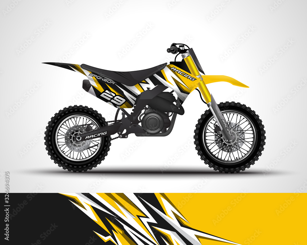 Racing motorcycle wrap decal and vinyl sticker design. Concept graphic abstract background for wrapping vehicles, motorsports, Sportbikes, motocross, supermoto and livery. Vector illustration. Racing motorcycle wrap decal and vinyl sticker design. Concept graphic abstract background for wrapping vehicles, motorsports, Sportbikes, motocross, supermoto and livery. Vector illustration.
