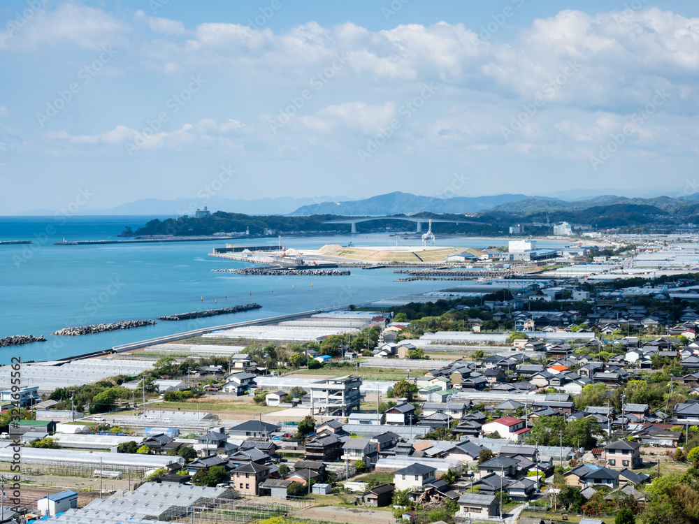 Panoramic view over Kochi coastline from Zenjibuji, temple number 32 of Shikoku pilgrimage - Kochi prefecture, Japan Panoramic view over Kochi coastline from Zenjibuji, temple number 32 of Shikoku pilgrimage - Kochi prefecture, Japan