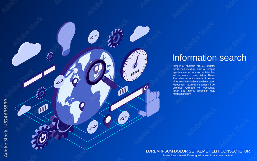 Web information search flat 3d isometric vector concept illustration
