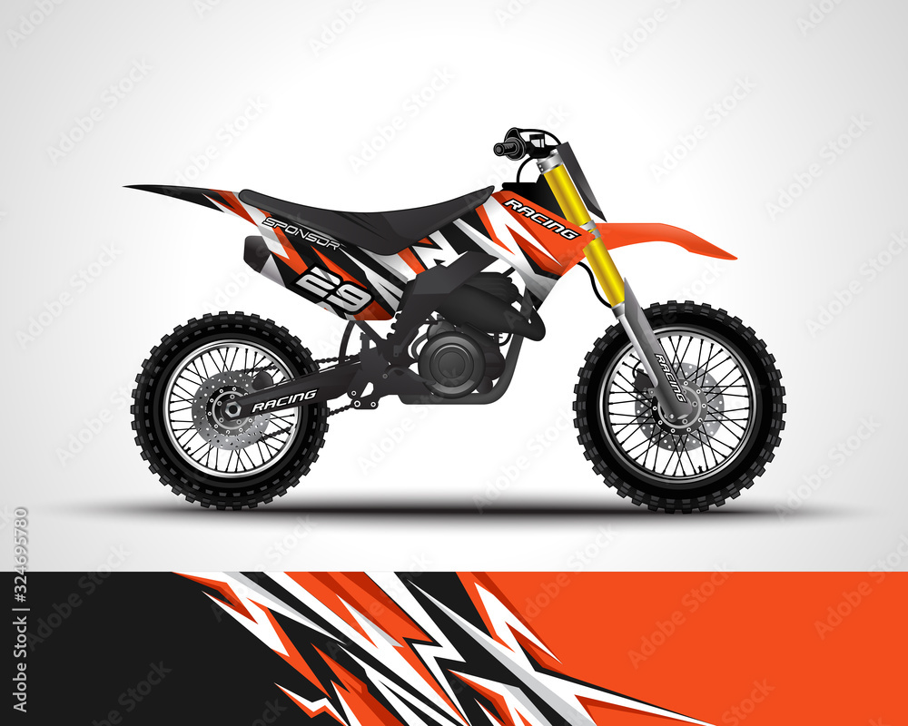 Racing motorcycle wrap decal and vinyl sticker design. Concept graphic abstract background for wrapping vehicles, motorsports, Sportbikes, motocross, supermoto and livery. Vector illustration. Racing motorcycle wrap decal and vinyl sticker design. Concept graphic abstract background for wrapping vehicles, motorsports, Sportbikes, motocross, supermoto and livery. Vector illustration.