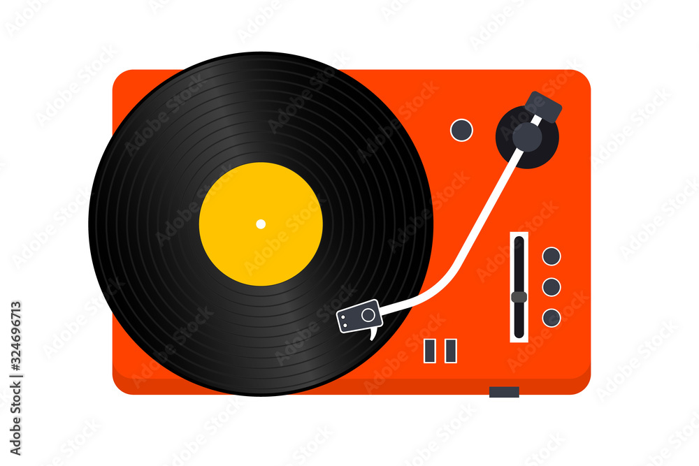 Vinyl Record player. Player for vinyl record. Retro design. Front view. Vinyl  record disc Stock Vector | Adobe Stock