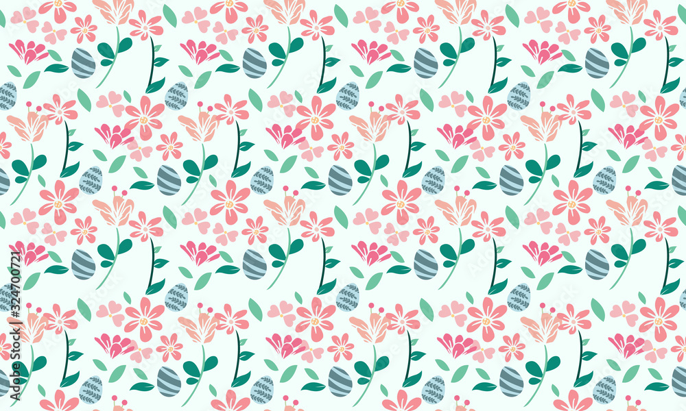 Modern Easter egg pattern background, with leaf and flower design.