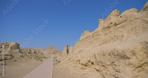 Landscape view of the Ruins of Jiaohe in Xinjiang Province China.