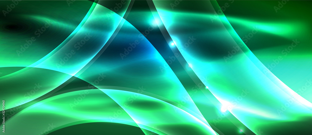 Obraz premium Abstract background. Shiny design neon waves with light effects, techno trendy design. Vector Illustration For Wallpaper, Banner, Background, Card, Book Illustration, landing page
