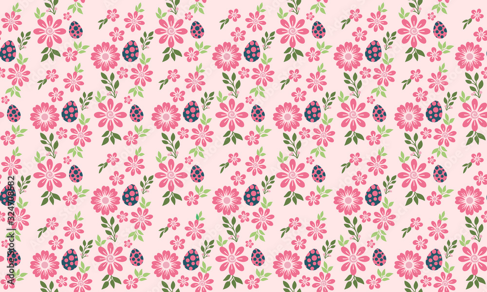 Cute of Easter egg pattern background, with seamless leaf and flower design. Cute of Easter egg pattern background, with seamless leaf and flower design.