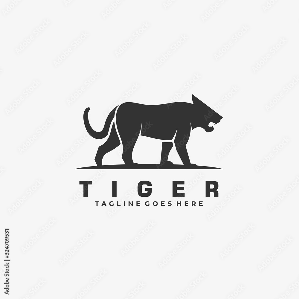 Vector Logo Illustration Tiger Walking Silhouette Style
