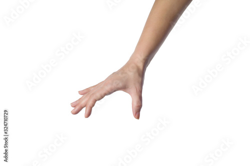 female hand holds something. Isolated