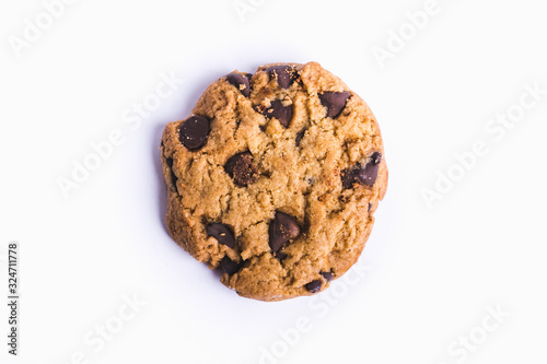 Fotografie Homemade sweet chocolate chip cookie isolated on white background