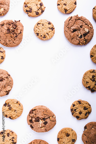 Homemade sweet chocolate chip cookies isolated on white background