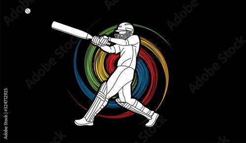 Cricket player action cartoon sport graphic vector