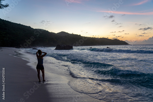 Seychelles Mahe Island sunset beach view 