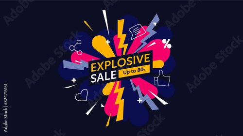 Vector modern explosive sale discount sticker. Usable for web site design, logo, app, UI, posters, bages and etc. Vector illustration, EPS10. 