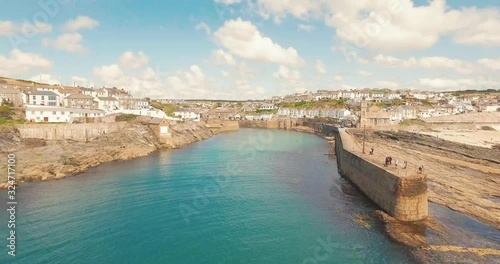 An aerial shot of the harbour at Porthleven in Cornwall photo