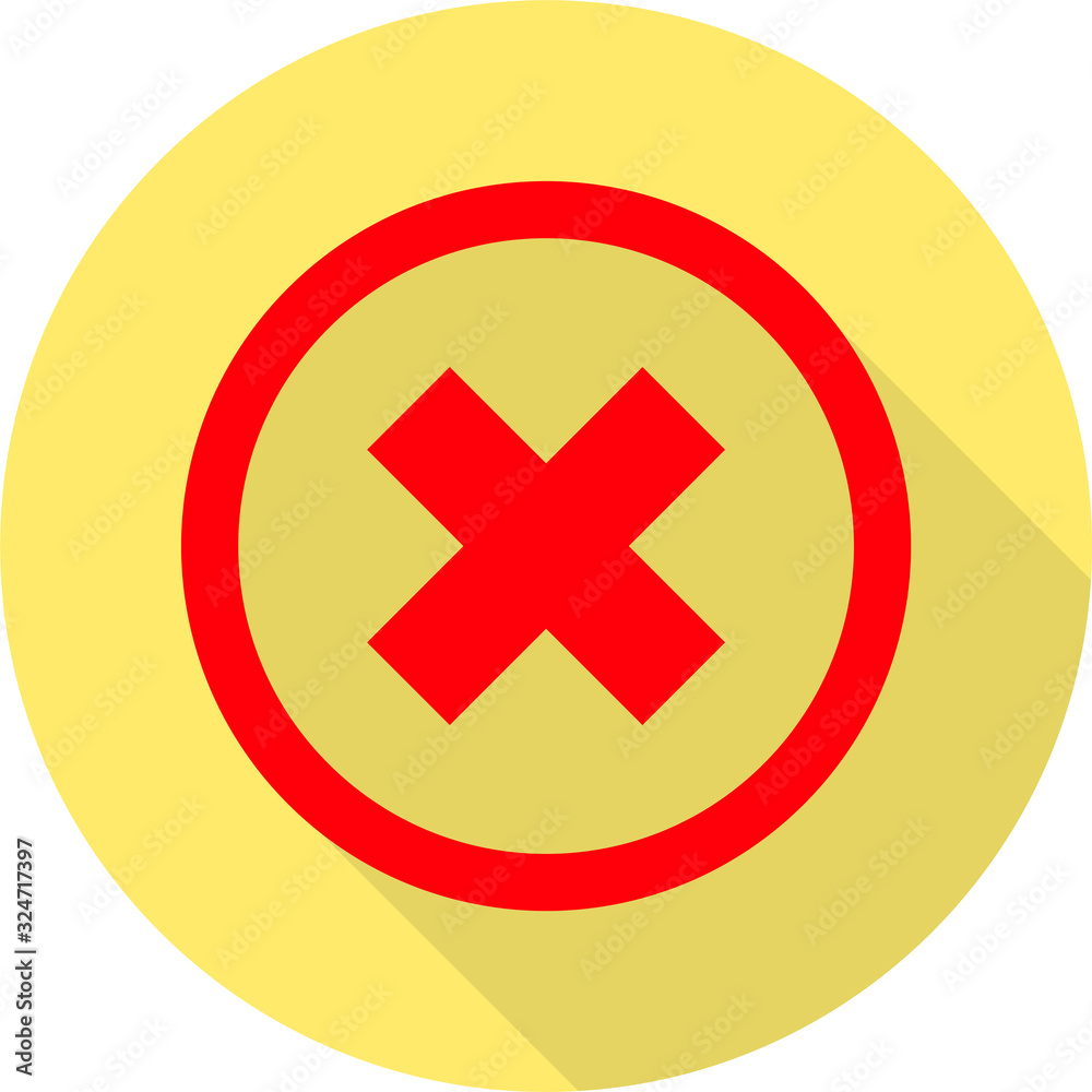 Vector flat Wrong Mark icon isolated on a yellow background. Vector flat Wrong Mark icon isolated on a yellow background.