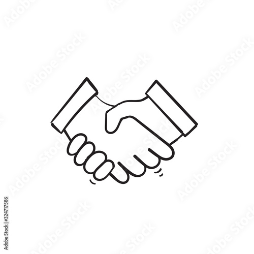 hand drawn handshake illustration with doodle style vector isolated