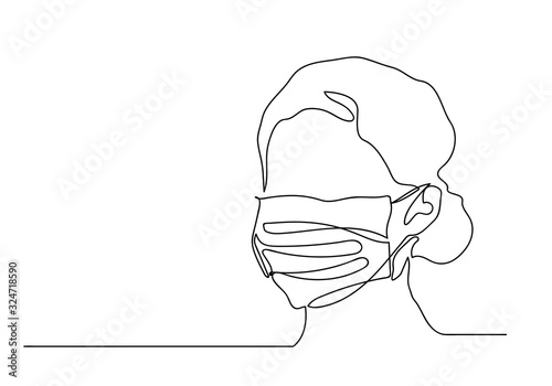 Fototapeta One continuous line drawing medical face mask.
