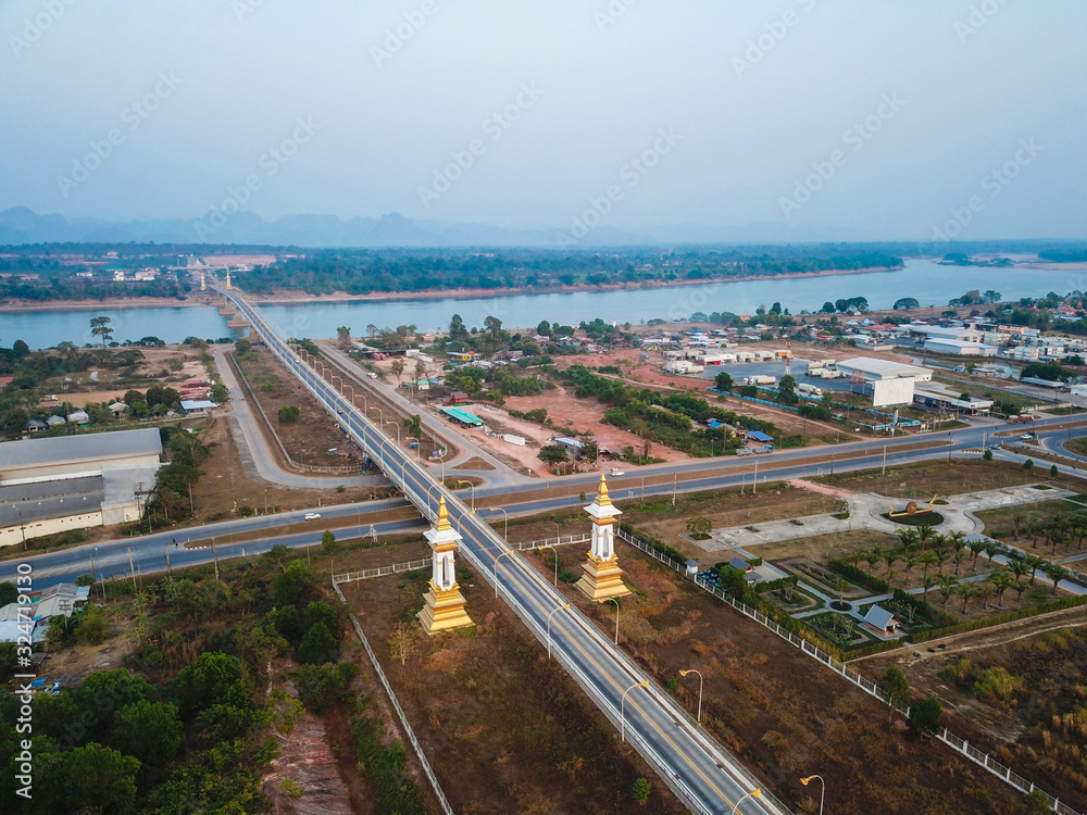 aerial view of Third Thai-Lao friendship bridge