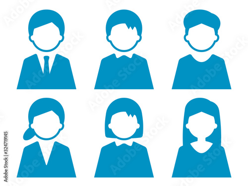 人物　アイコン　男女　セット　シルエット　シンプル　青.