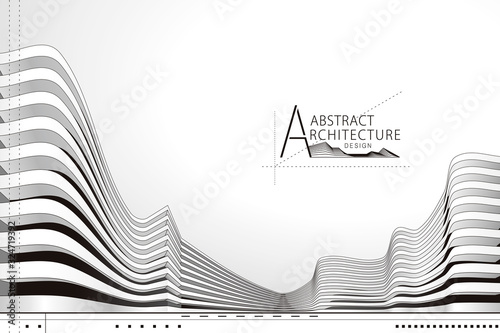 3D illustration architecture building construction perspective design, abstract modern urban landscape background.