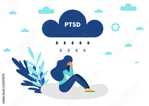 Post traumatic stress disorder. Depressed woman crying. .Vector illustration. photo