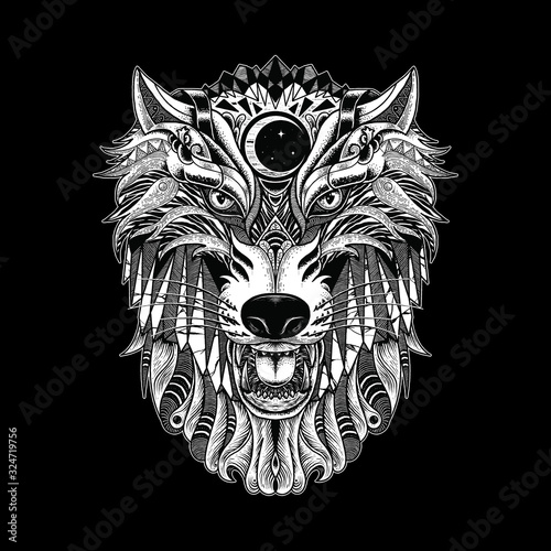 Wolf ornate graphic illustration vector art t-shirt design