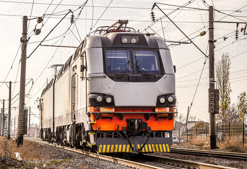 Modern electric locomotive on the railway.