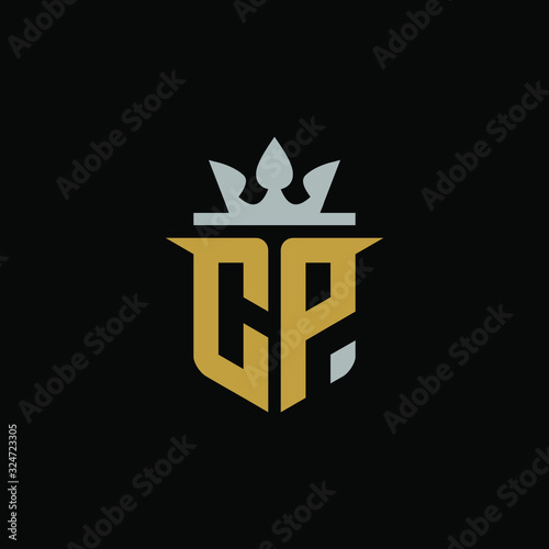 Initials Letter CP Shield King Logo Design