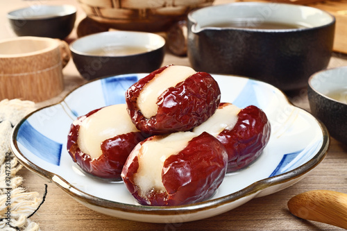 Taiwan delicious dessert - Xin Tai Ruan (red dates stuffed with sticky rice cake)