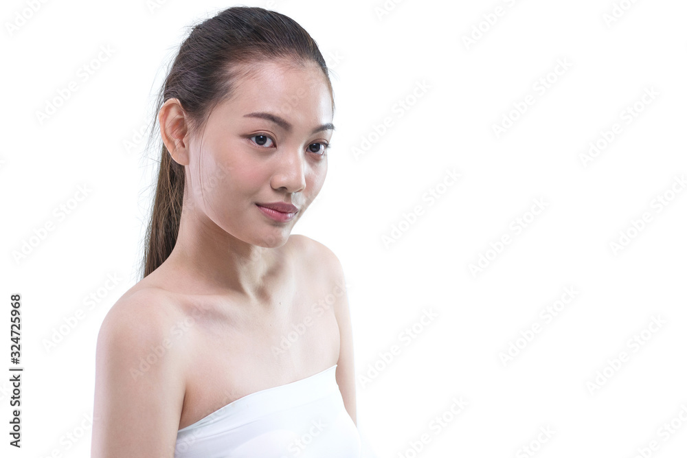 Beautiful Young Asian woman with clean fresh skin, natural make-up on white background, beauty skin concept Beautiful Young Asian woman with clean fresh skin, natural make-up on white background, beauty skin concept