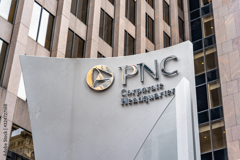 Pittsburgh, Pennsylvania, USA - January 11, 2020: PNC bank sign at its ...