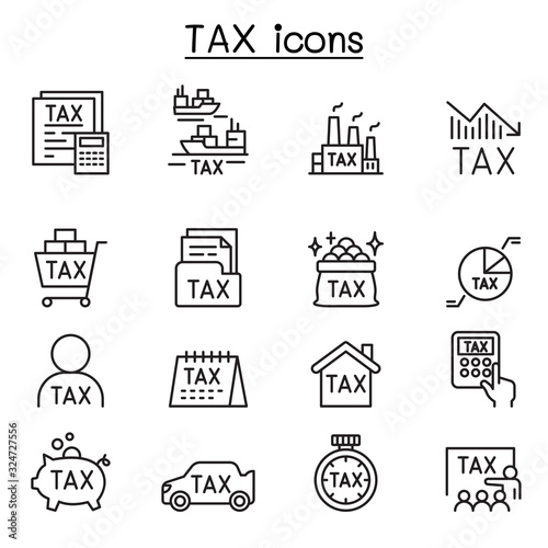 Tax icons set in thin line style