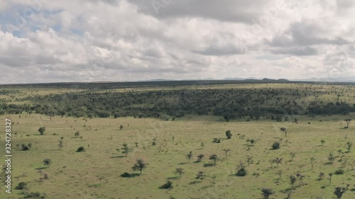 Aerial drone view of african plains landscape in Laikipia, Kenya photo