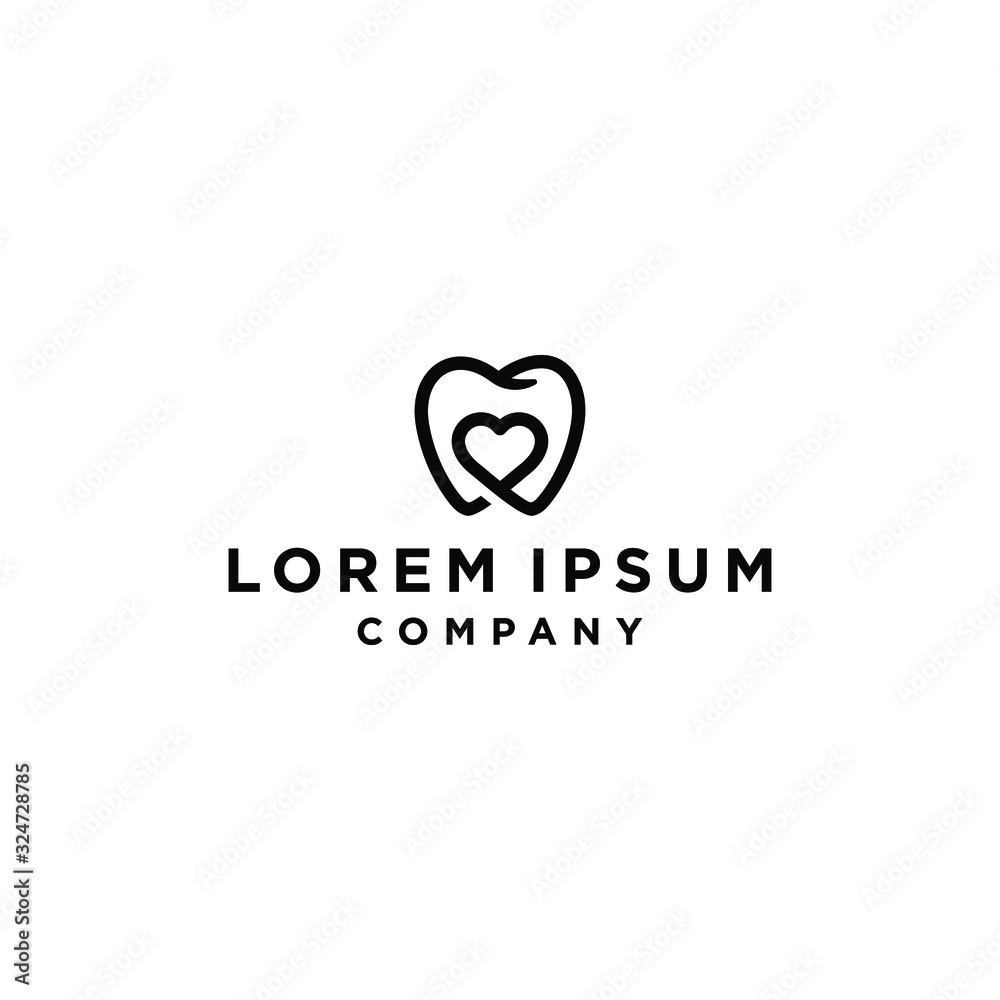 dental care logo with teeth and hearth love icon in trendy modern linear line outline style design illustration dental care logo with teeth and hearth love icon in trendy modern linear line outline style design illustration