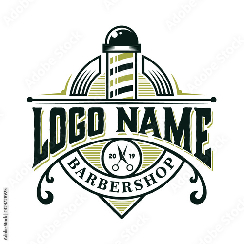 barber hipster logo in victorian style , Vintage retro classic barbershop logo VECTOR