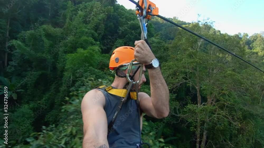 SLOW MOTION | Man on Zip-Line - POV Thailand Jungle