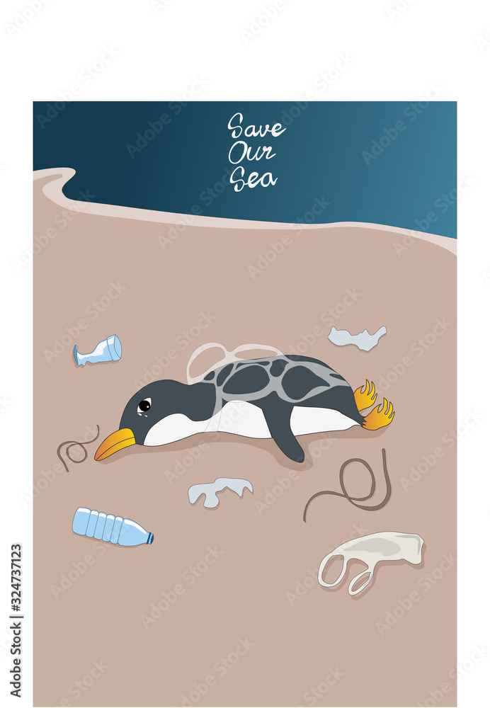 Save penguin from garbage plastic