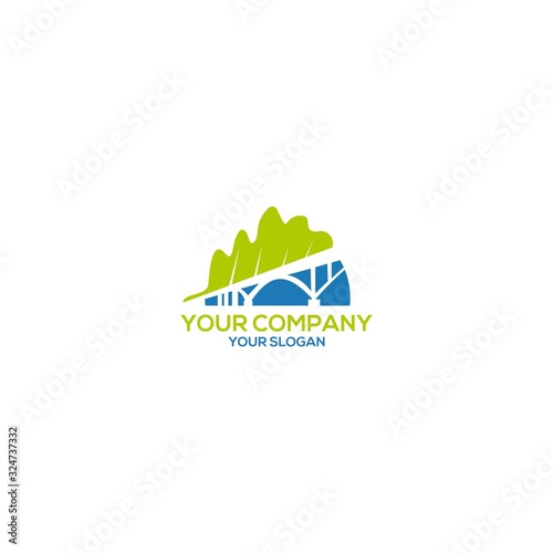Creekside Leaf and Bridge Logo Design Vector