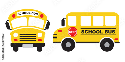 Obraz na plátne Vector illustration of yellow school bus front and side view.