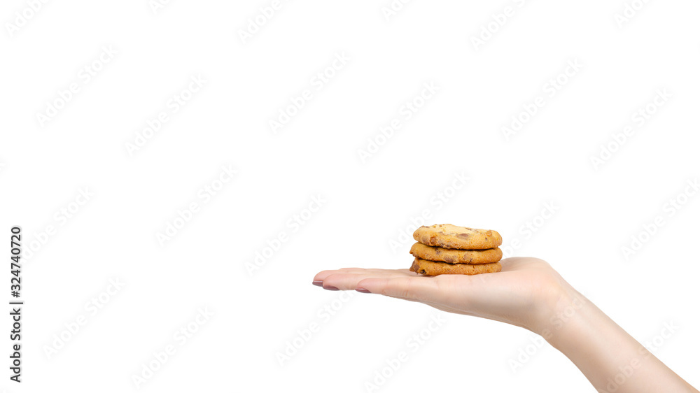 Round cookie with chocolate drops. Isolated on white. Round cookie with chocolate drops. Isolated on white.