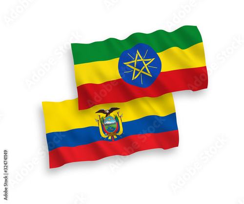 Flags of Ethiopia and Ecuador on a white background