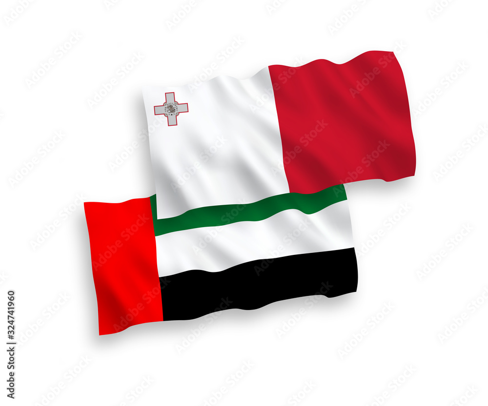 Flags of Malta and United Arab Emirates on a white background