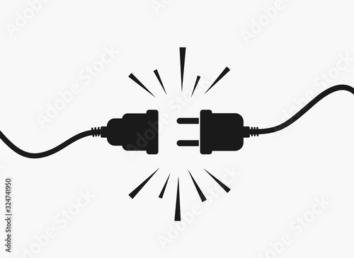 Electric socket with a plug. Connection and disconnection concept. Concept of 404 error connection. Electric plug and outlet socket unplugged. Wire, cable of energy disconnect