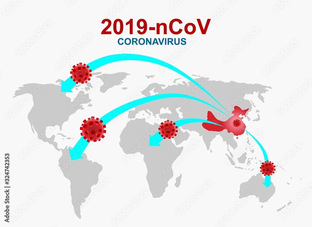 Obraz premium Wuhan coronavirus 2019-nCoV concept.Dangerous chinese nCoV coronavirus, SARS pandemic risk alert. Symptoms. Chinese virus. Vector illustration