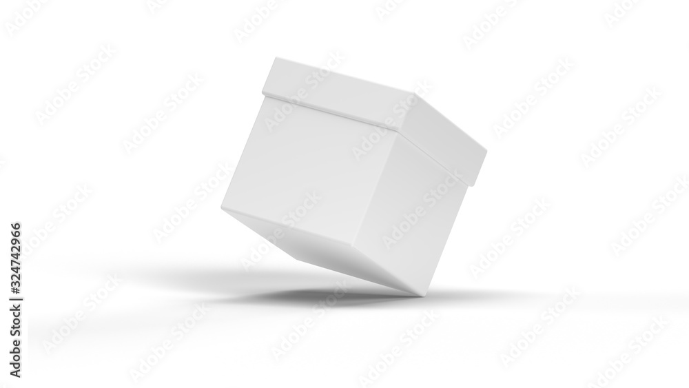 White box mockup on white background with shadow. Packaging and container concept. 3D illustration rendering White box mockup on white background with shadow. Packaging and container concept. 3D illustration rendering